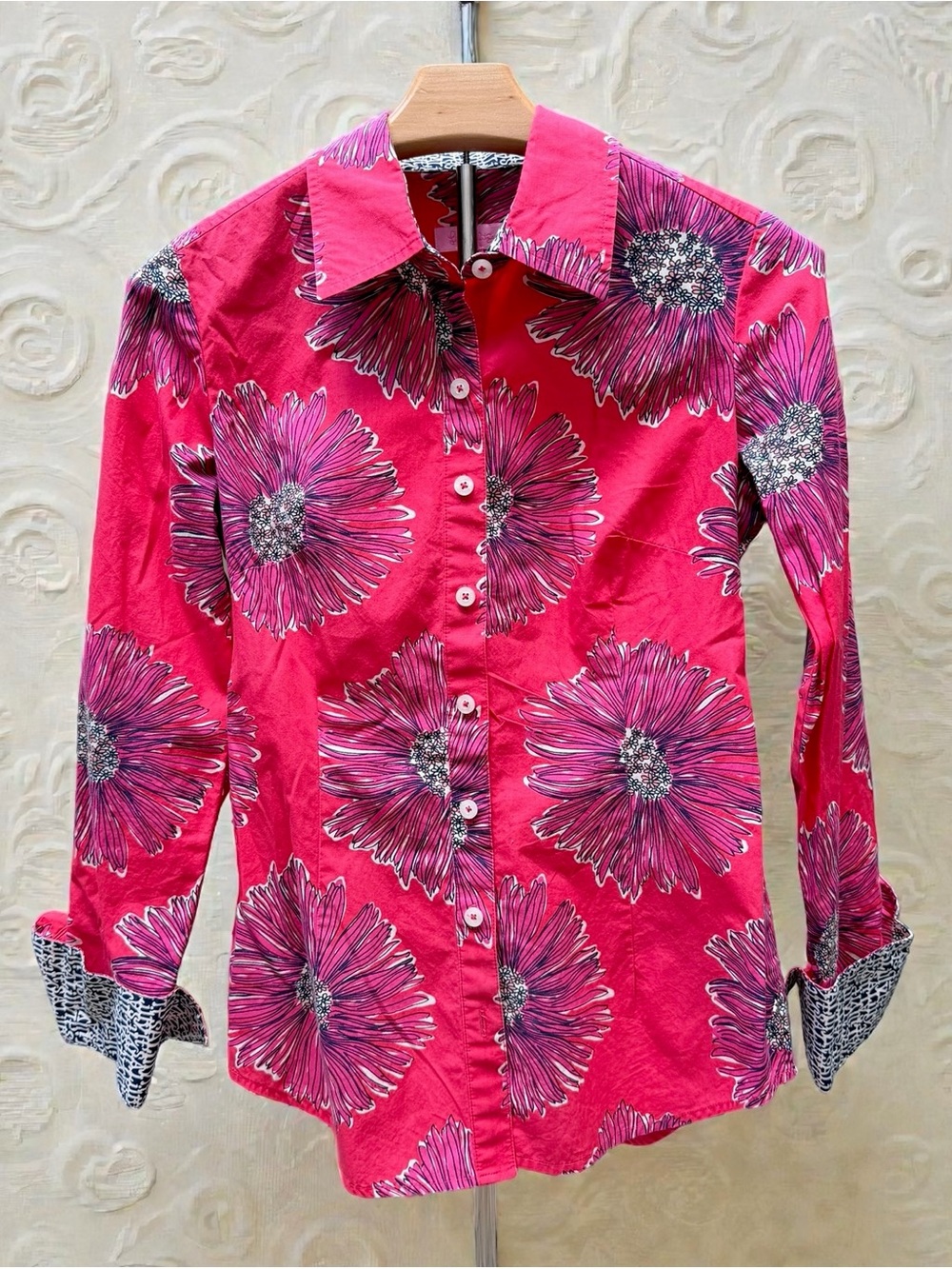 Lilly Pulitzer Pink Floral Button Front Shirt Size 0 Cotton Top